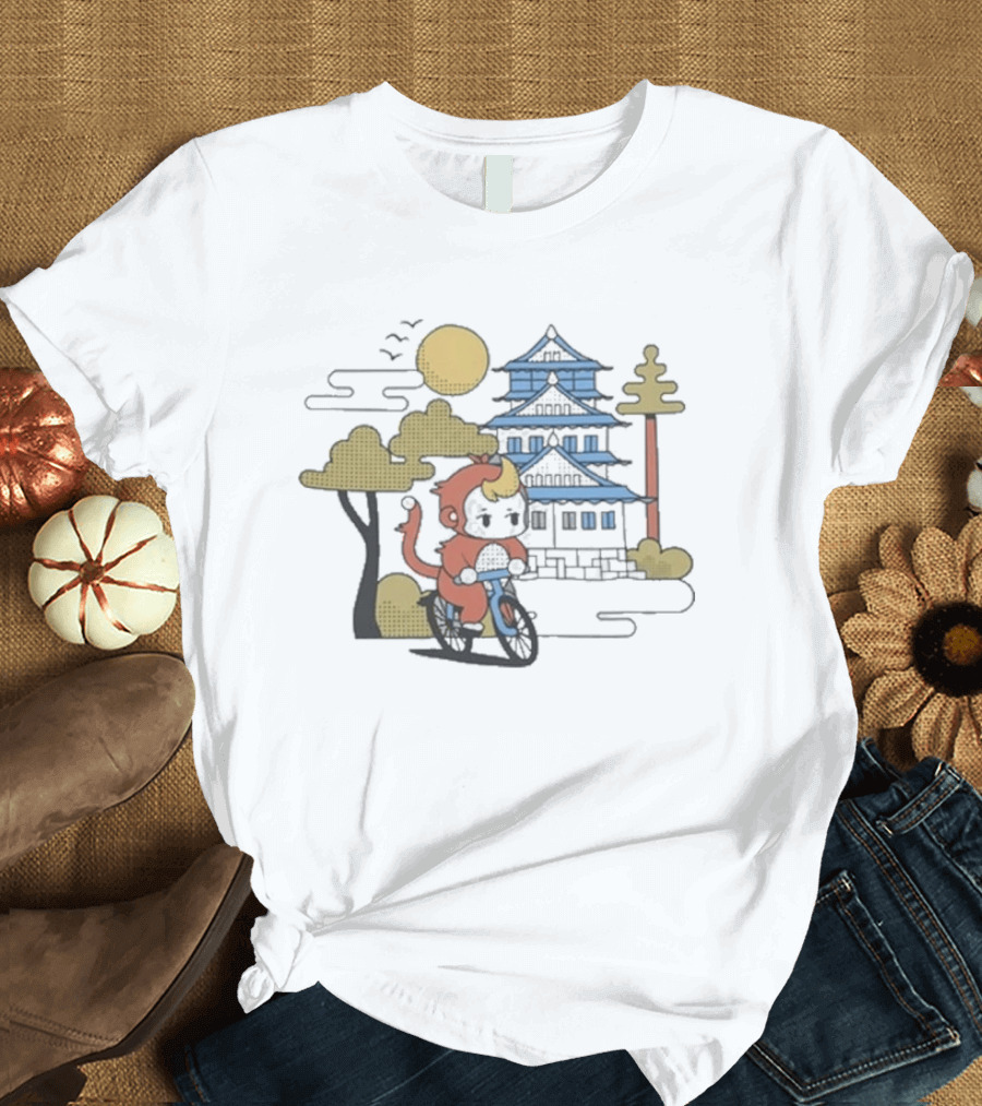 CDawgVA Anime Monkey Riding Motorcycle With Japanese Temple T-Shirt