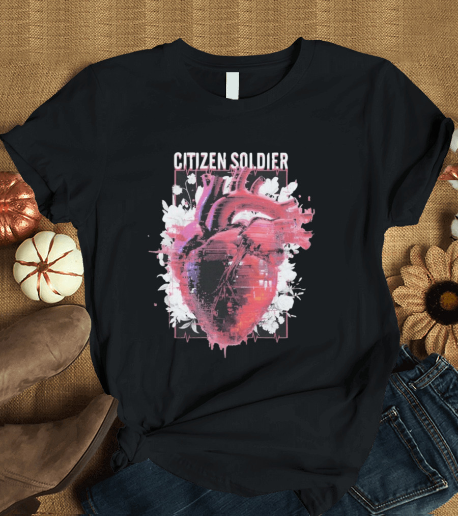 Citizen Soldier Heartbeat Anatomical Heart And Floral T-Shirt