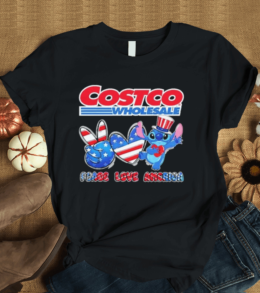 Costco Wholesale Peace Love America Stitch 4th Of July Celebrations T-Shirt