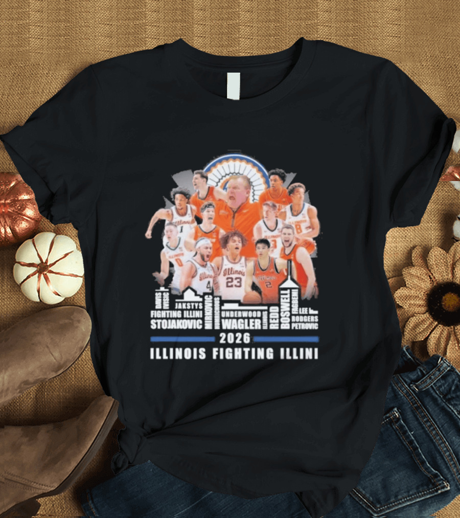 2026 Illinois Fighting Illini Skyline Basketball Team Montage T-Shirt
