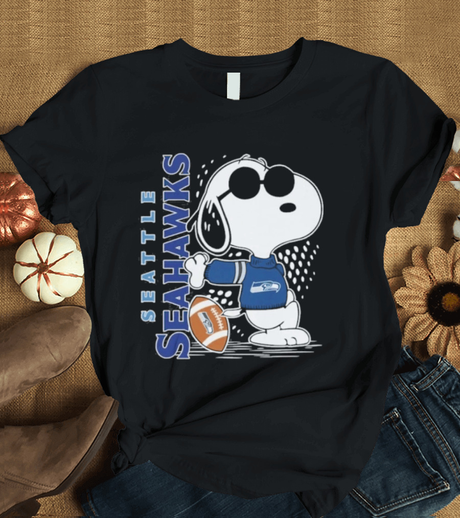 Seattle Seahawks Snoopy Football 2026 Collaboration Peanuts Fan Gear T-Shirt
