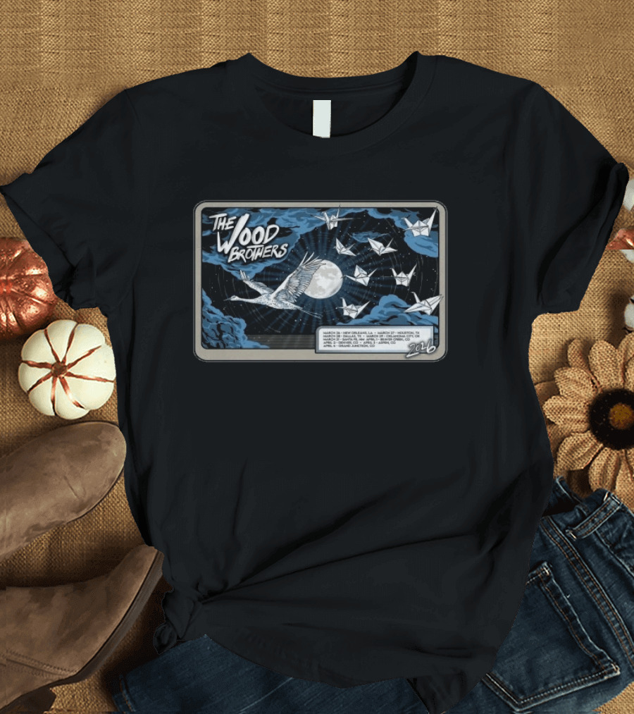 The Wood Brothers 2026 Tour Dates Avalon Theatre Grand Junction CO Origami Cranes And Moon T-Shirt