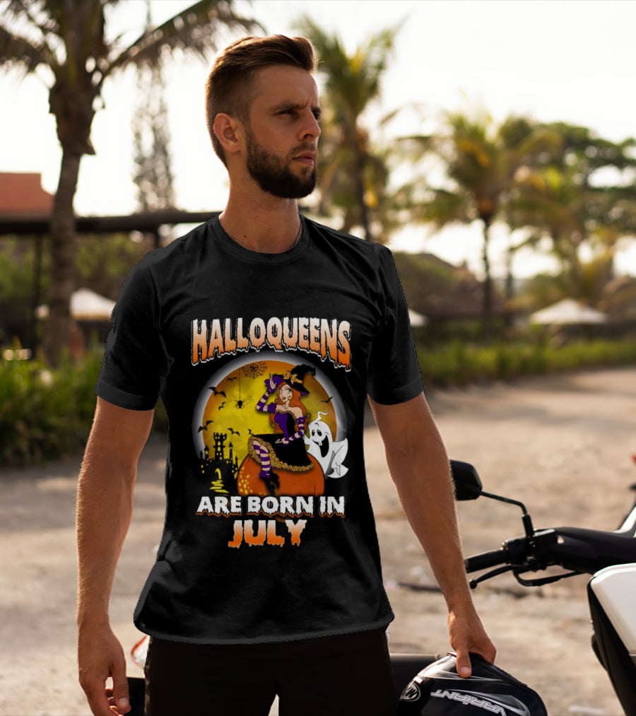 Halloqueens Witch And Ghost Halloween July Birthday T-Shirt