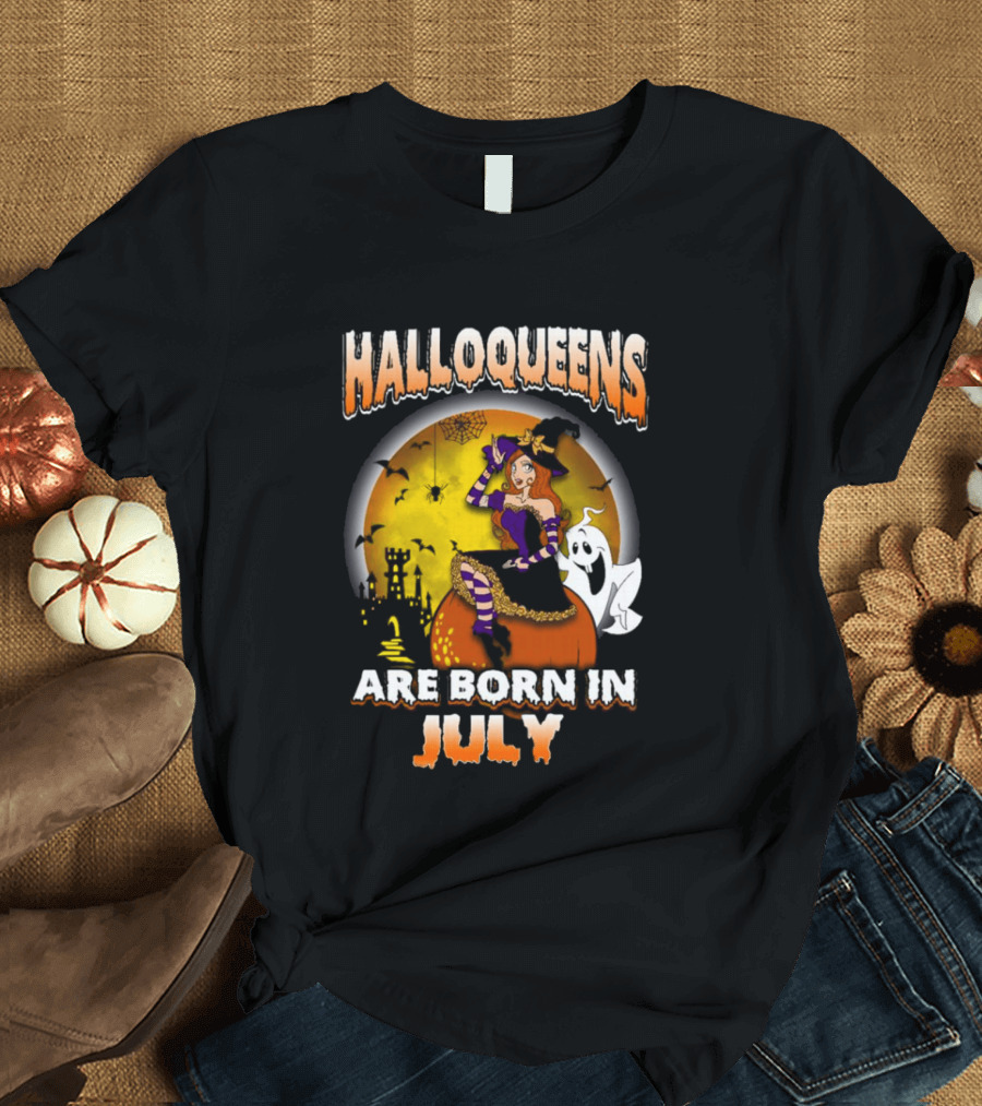 Halloqueens Witch And Ghost Halloween July Birthday T-Shirt