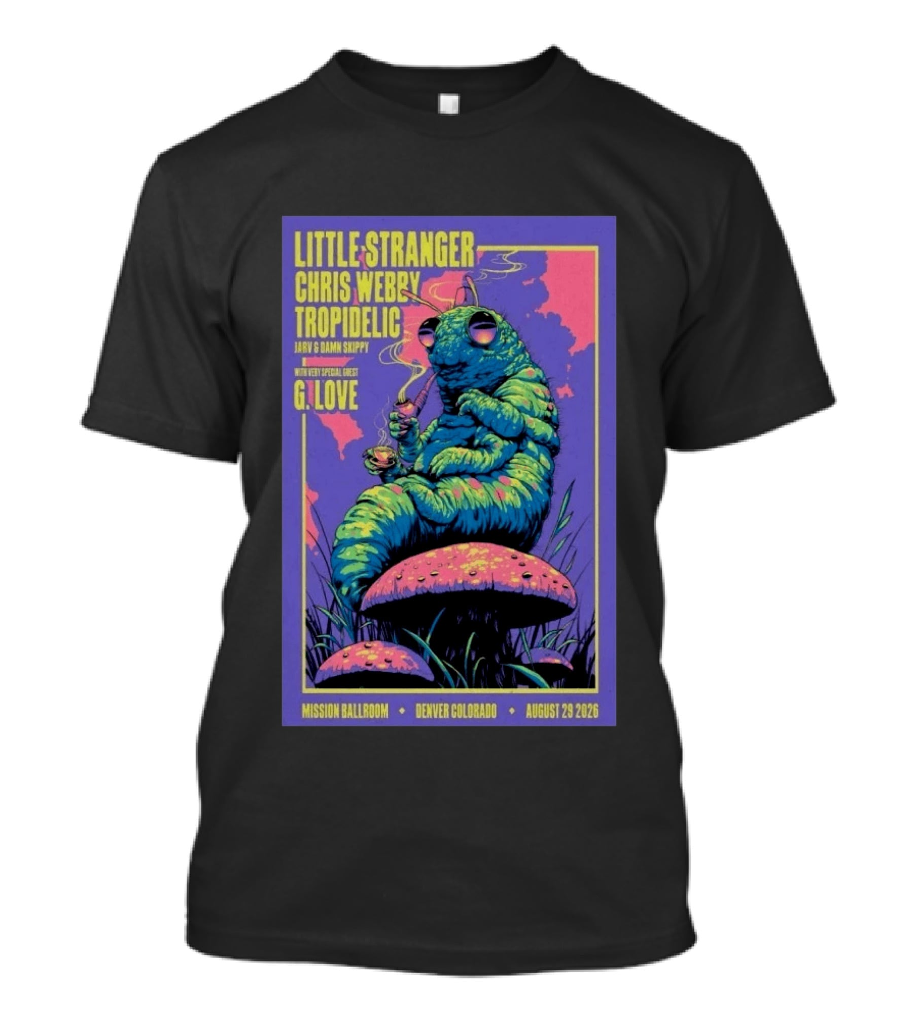 Little Stranger Chris Webby Tropidelic Jarv Damn Skippy G. Love Mission Ballroom Denver August 29 2026 T-Shirt