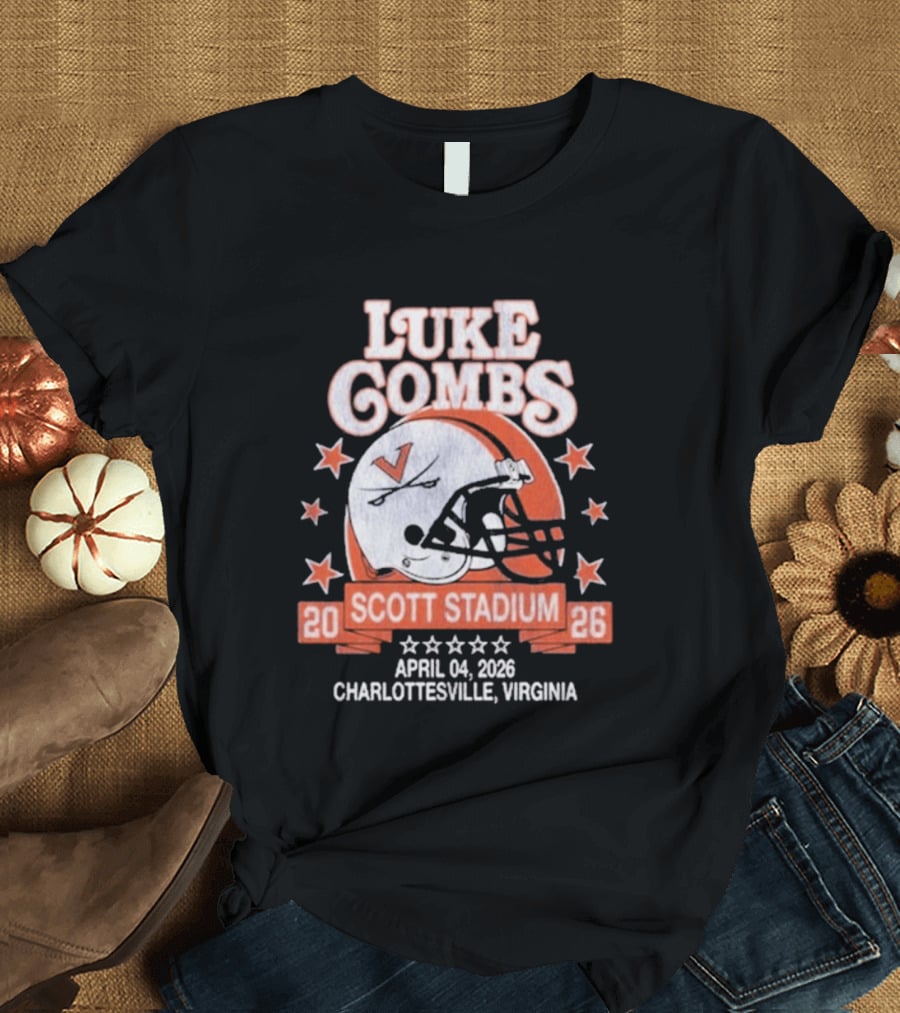 Luke Combs Tour Scott Stadium April 04 2026 Charlottesville Virginia Football Helmet Stars T-Shirt