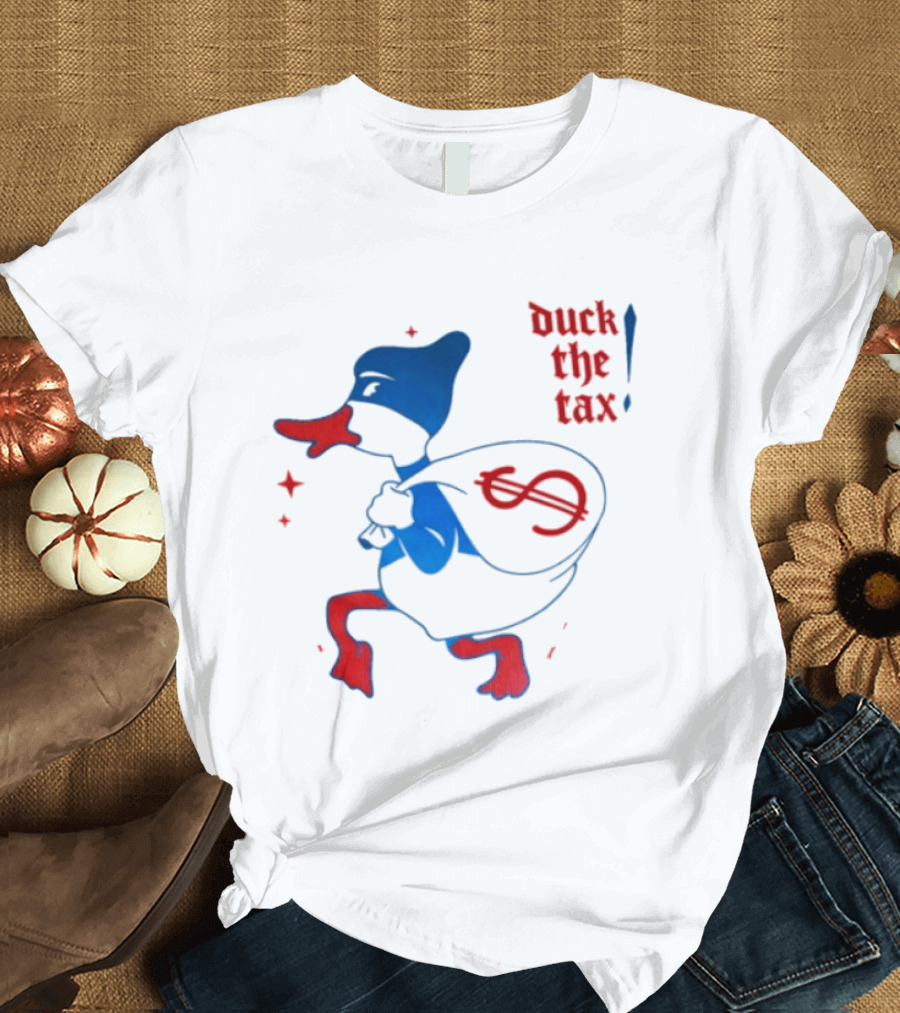 Duck The Tax Masked Cartoon Duck Carrying Money Bag T-Shirt