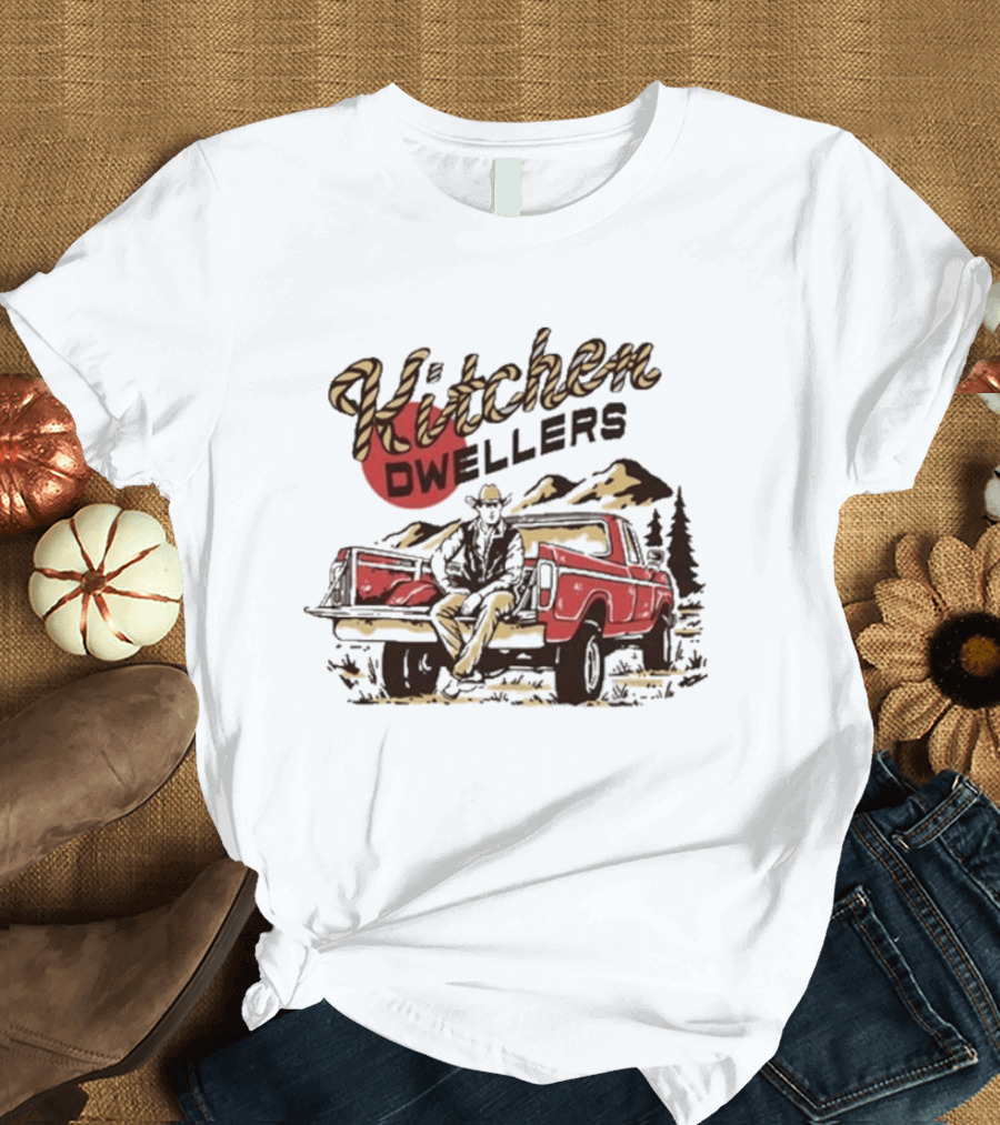 Kitchen Dwellers Swipe 4 All Tour Cowboy On Truck Mountain Scene T-Shirt