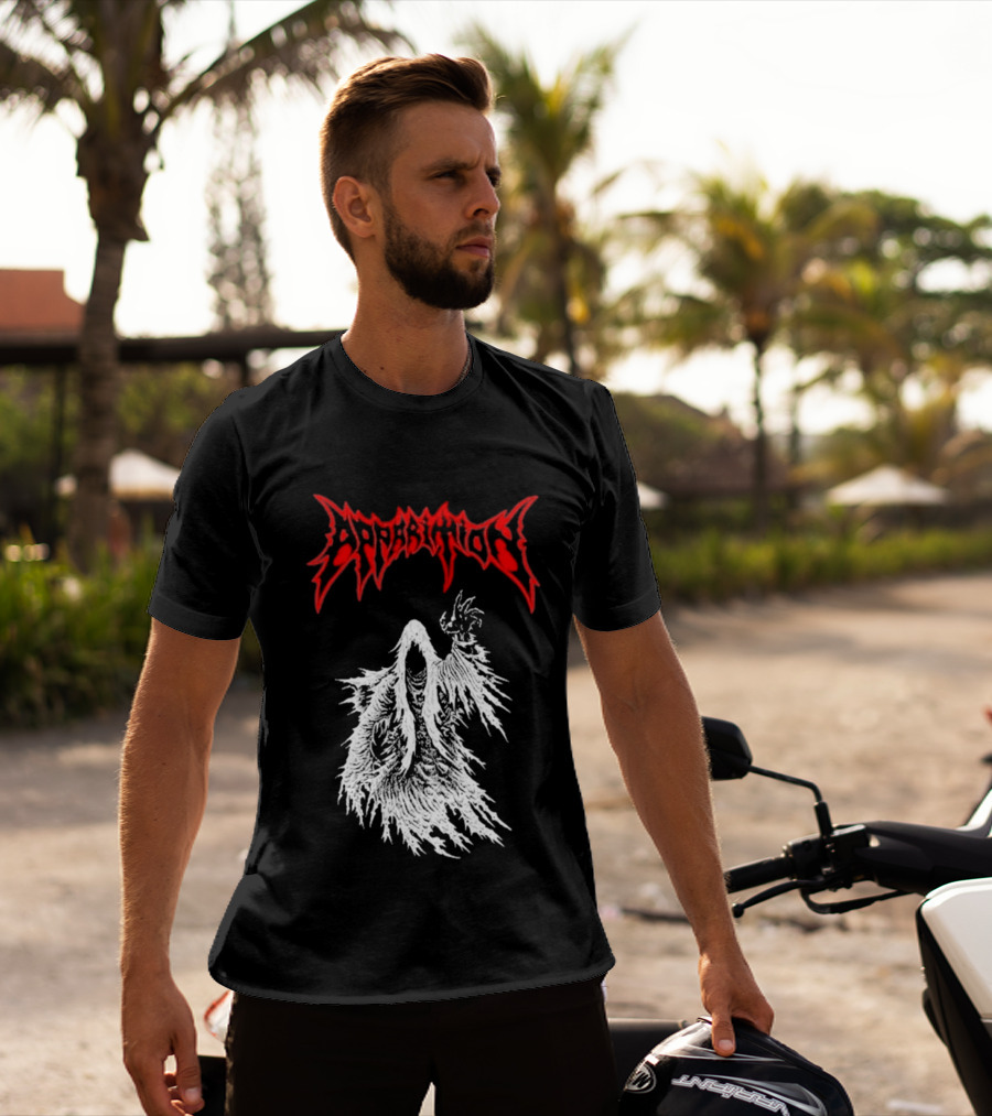 Apparition Ghostly Figure Red Gothic Font T-Shirt