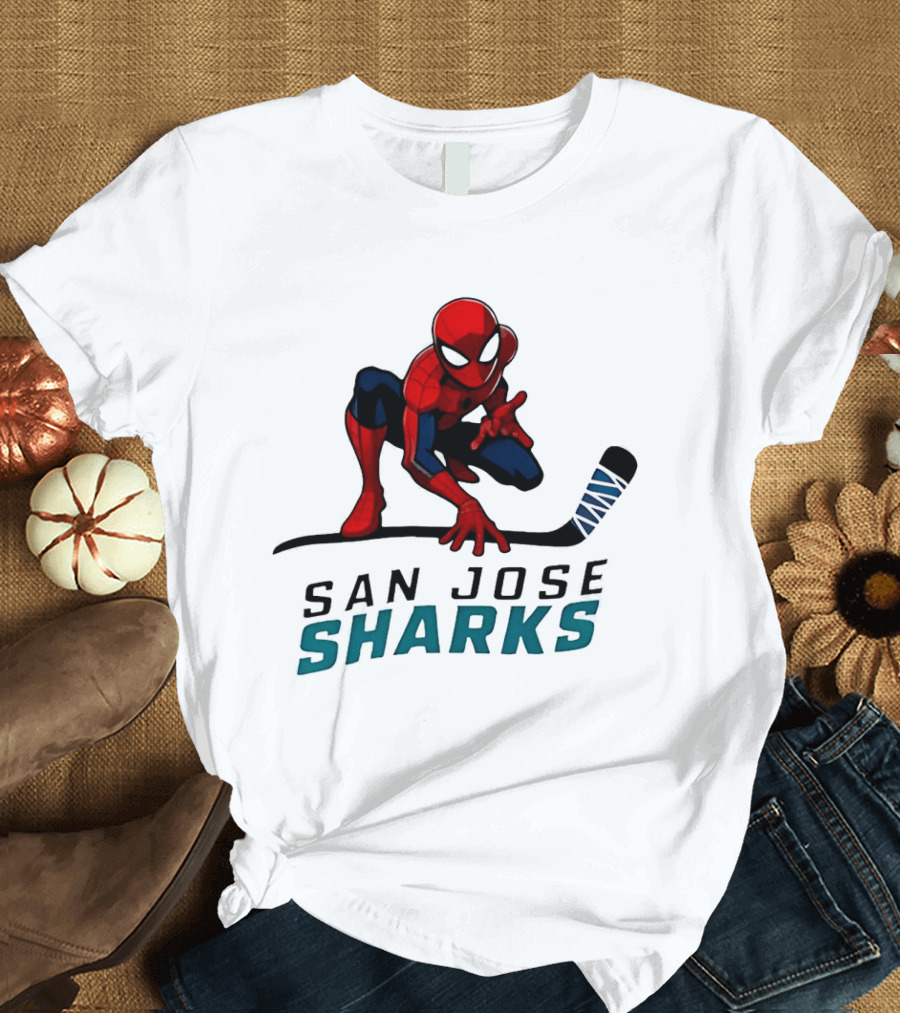 Spider Man San Jose Sharks Hockey Collaboration T-Shirt