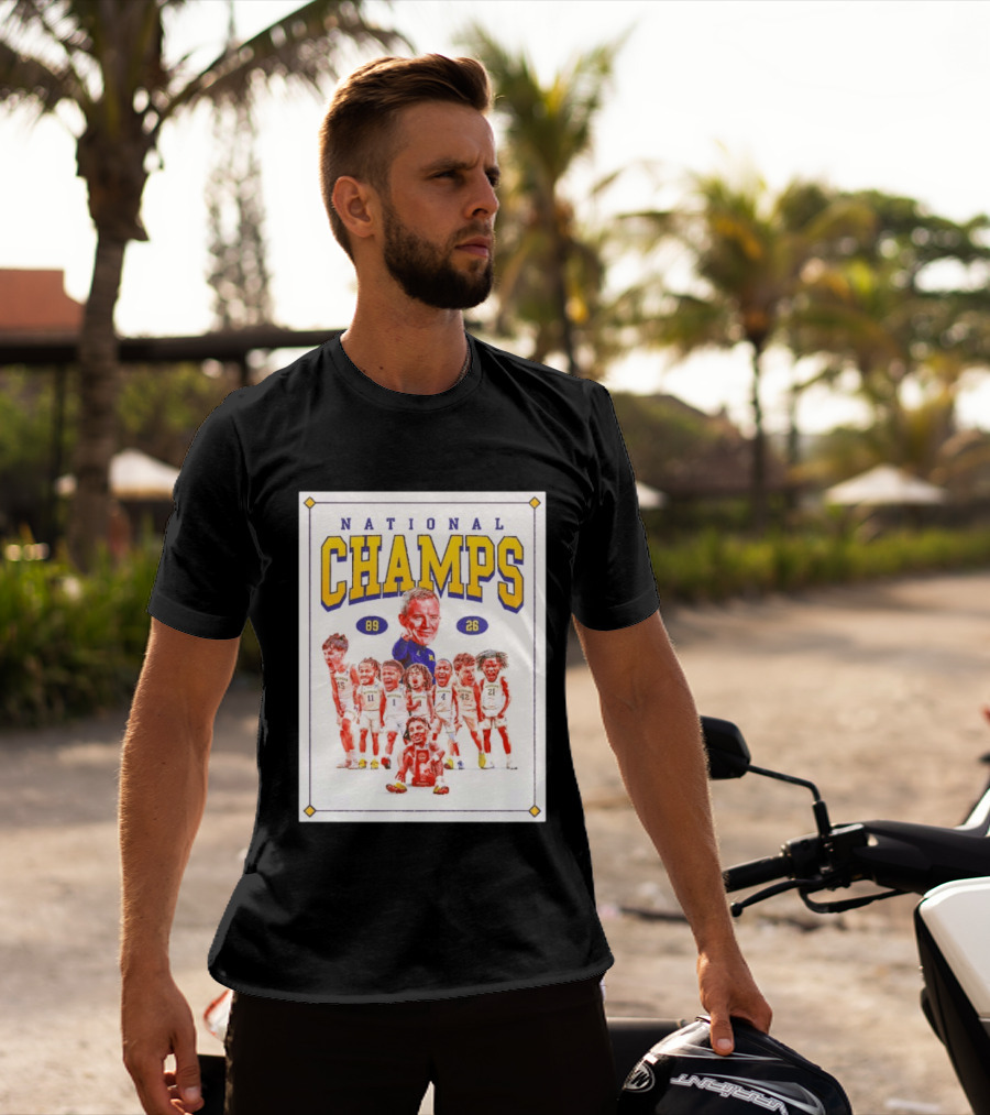 National Champs 89 26 Michigan Wolverines Caricature Coach And Players T-Shirt