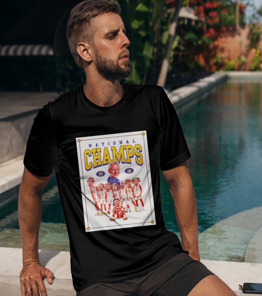 National Champs 89 26 Michigan Wolverines Caricature Coach And Players T-Shirt