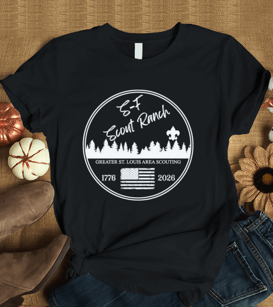 S F Scout Ranch Greater St Louis Area Scouting 2026 USA Flag Forest T-Shirt