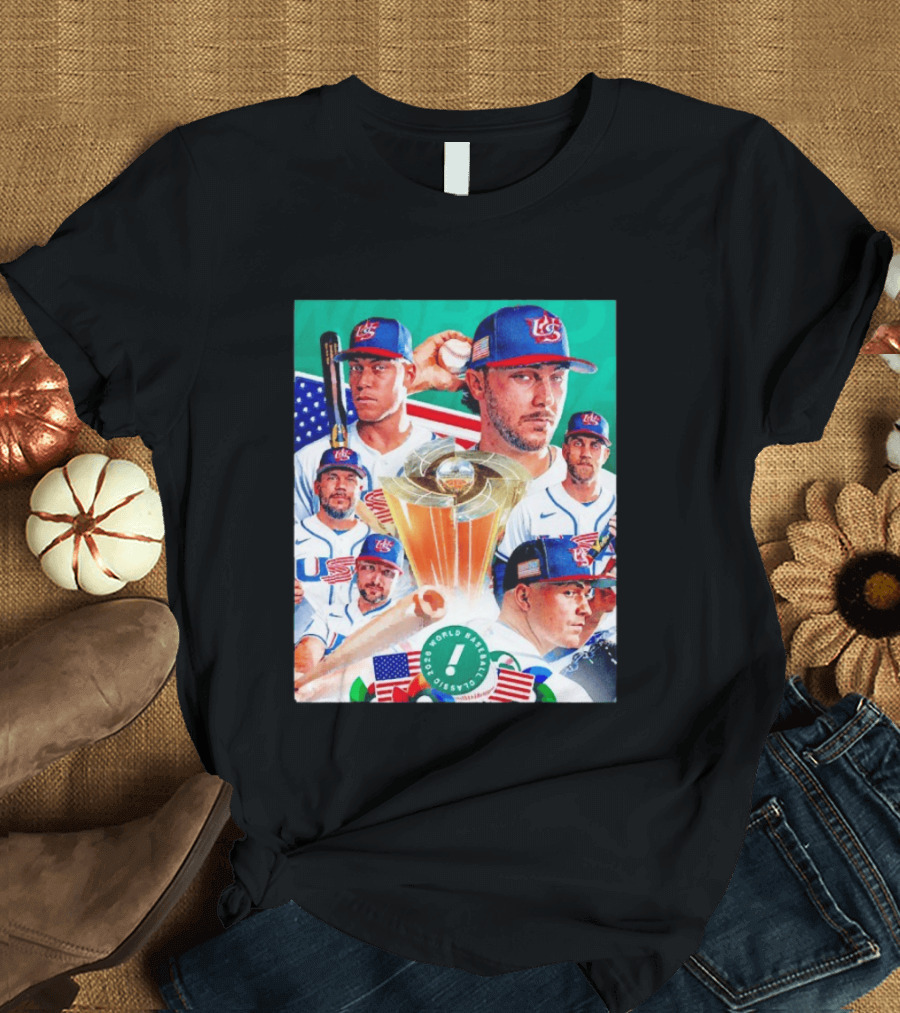 Team USA 2026 World Baseball Classic Players With USA Flag And Trophy T-Shirt