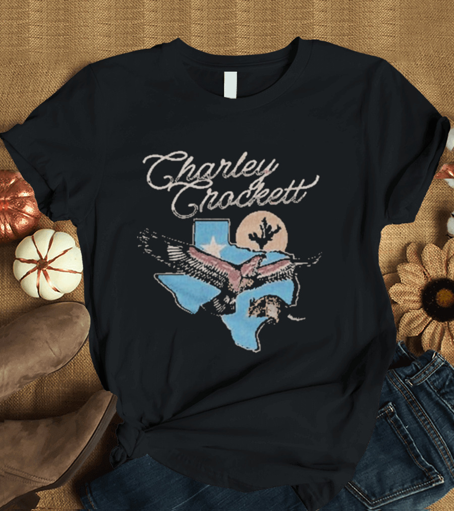 Charley Crockett Texas Hawk Lone Star Map Blue Sky Bird T-Shirt