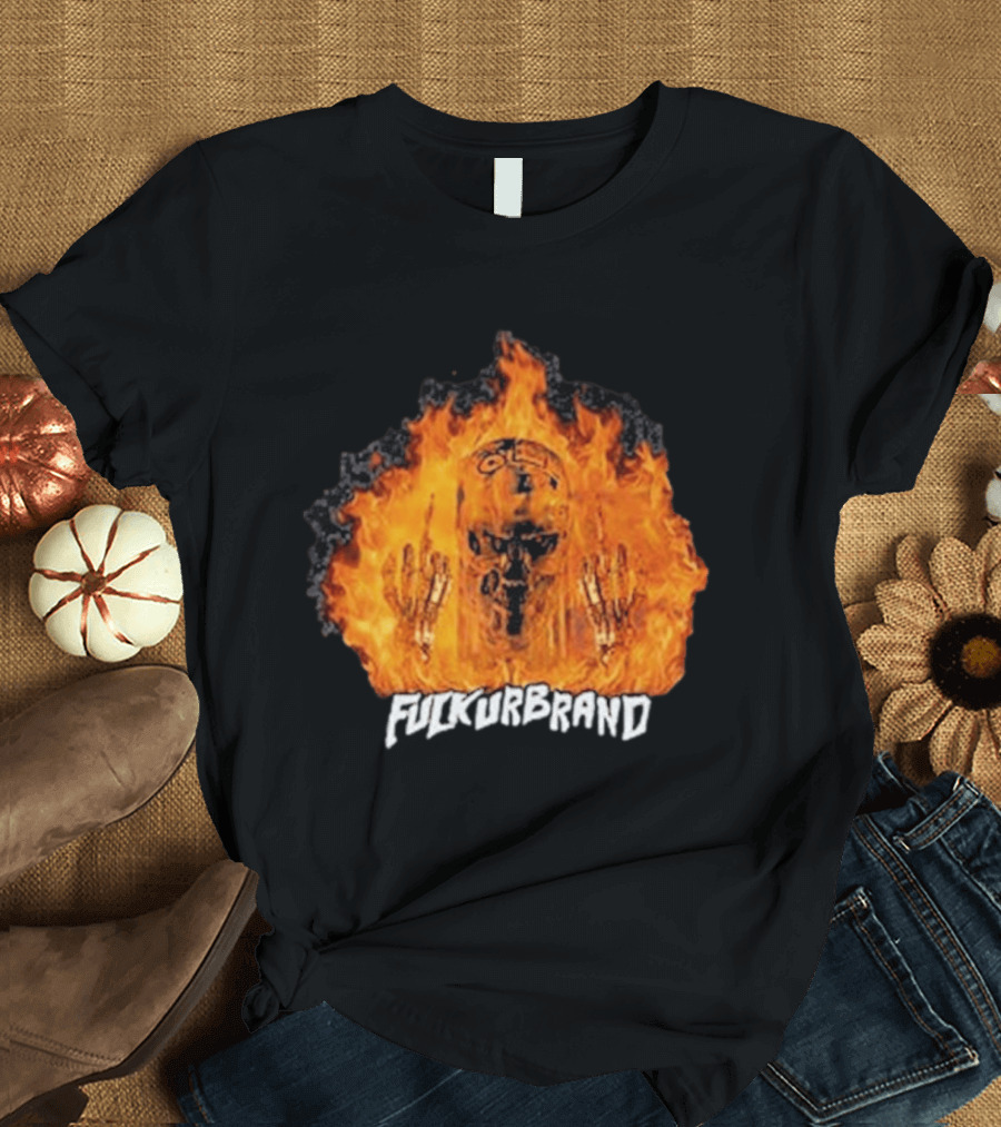 Terminator Skull Flaming Middle Finger Fuck Your Brand T-Shirt