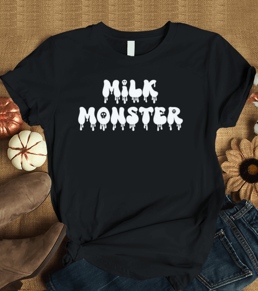 Milk Monster Dripping Text With Hidden Skull And Ghost Faces T-Shirt
