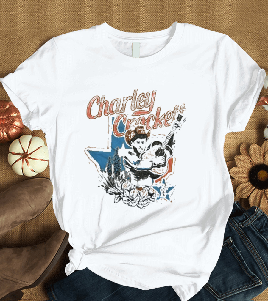 Charley Crockett Texas Guitar Cowboy Bluebonnet T-Shirt