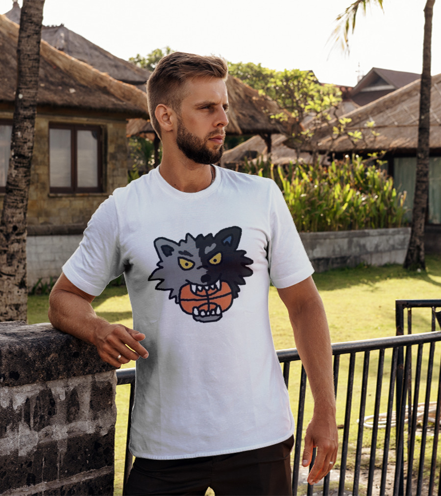 Timberwolves New Profile Pic Two Tone Wolf With Basketball T-Shirt