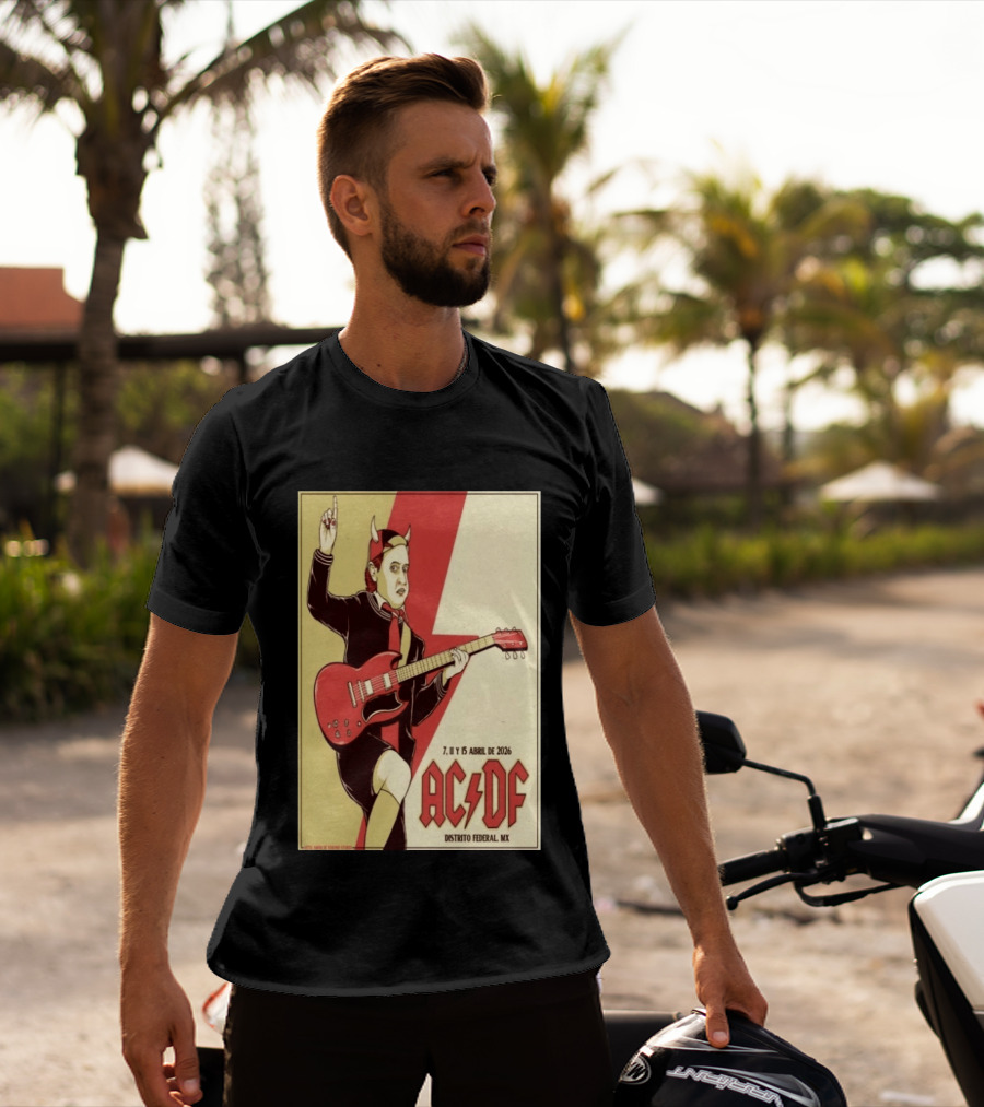 AC DF Distrito Federal MX Abril 2026 7 11 15 Rock Concert Red Guitar And Devil Horns T-Shirt