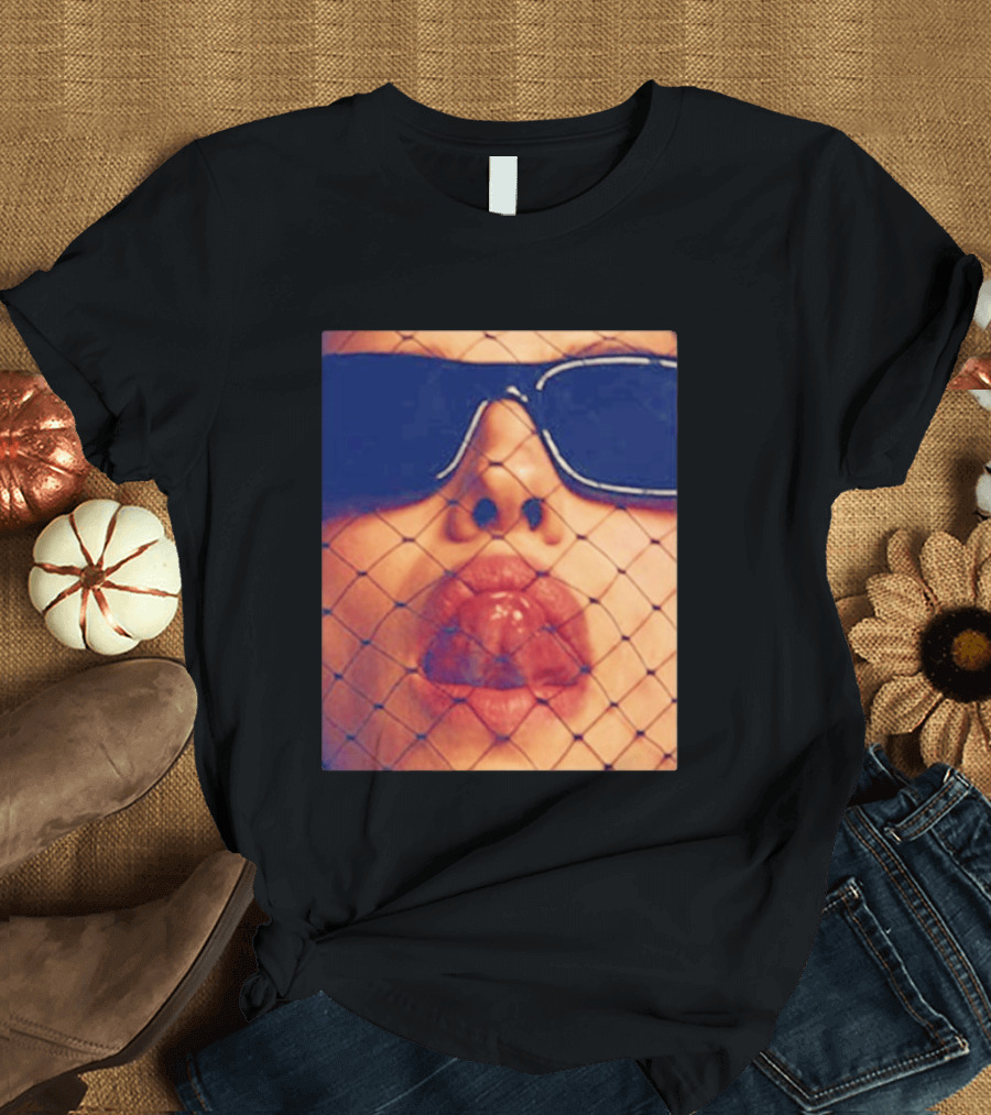 Irina Shayk Tongue Sunglasses Mesh T-Shirt