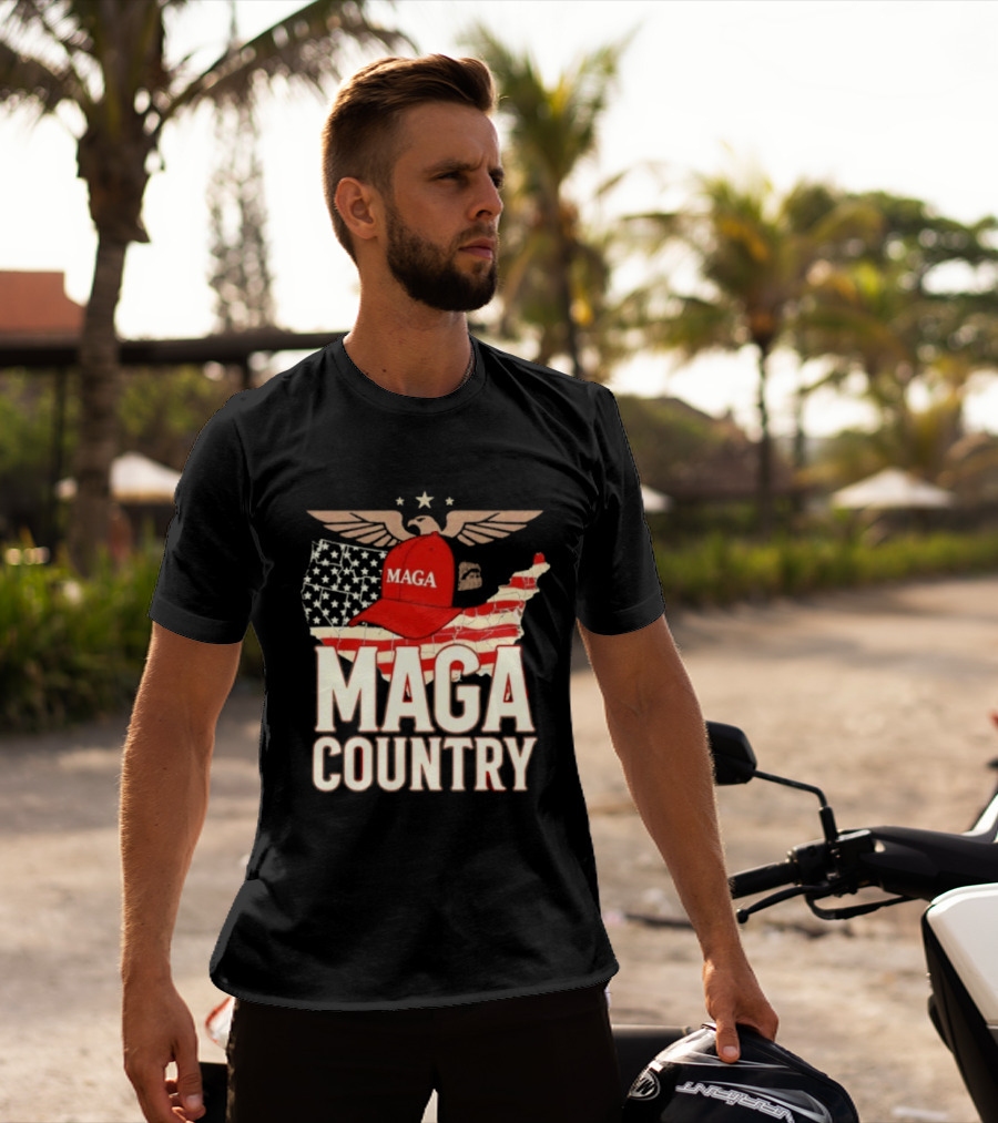 MAGA Country Patriotic USA Map With Red Hat And Eagle Wings T-Shirt