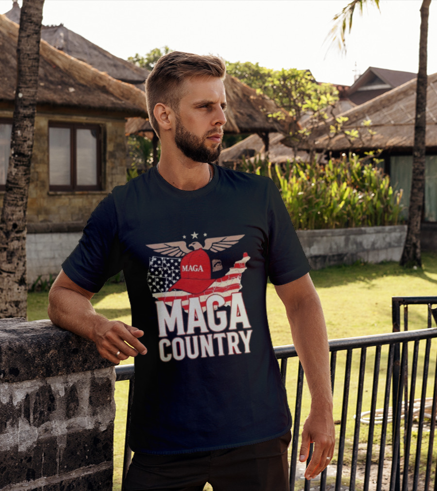 MAGA Country Patriotic USA Map With Red Hat And Eagle Wings T-Shirt