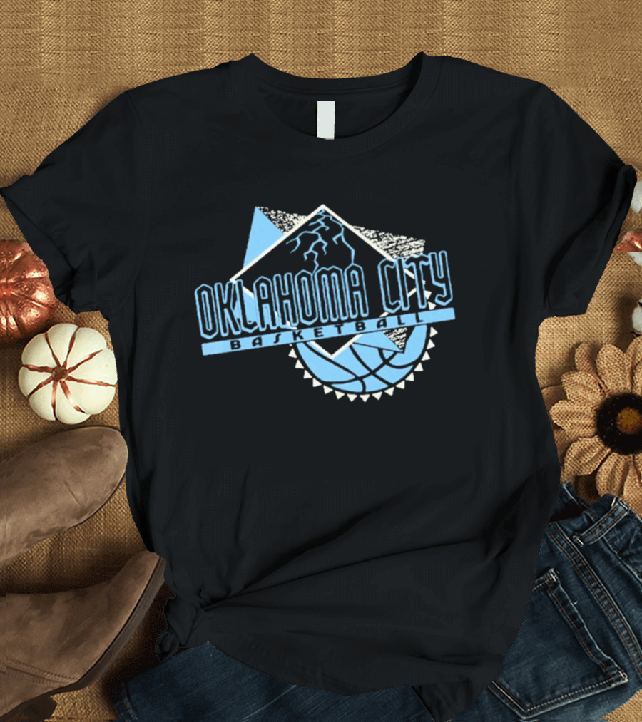 Oklahoma City Basketball Mountain And Basketball Hoop T-Shirt