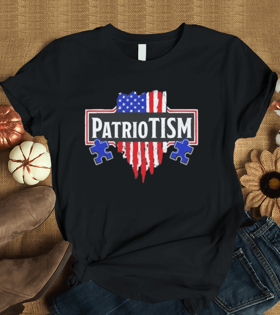 Patriotism American Flag Heart Puzzle Pieces T-Shirt