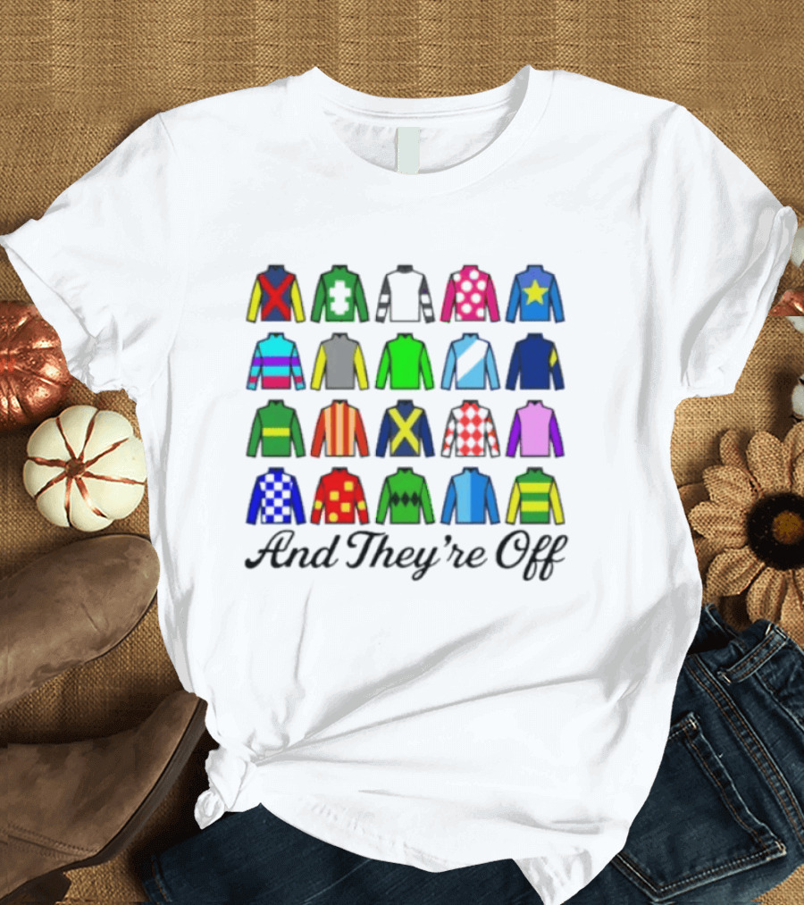 And They're Off Jockey Silks Colorful Patterns Racing T-Shirt
