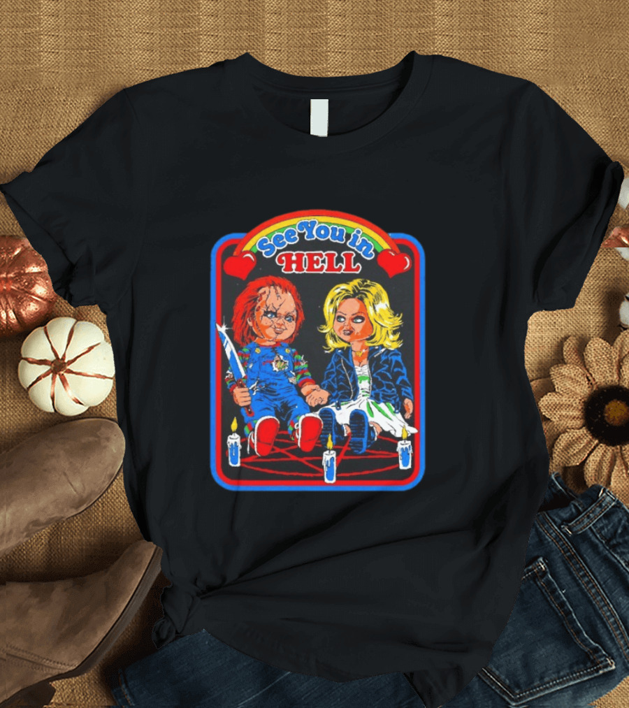 See You In Hell Chucky And Bride Horror Movie Characters Candles T-Shirt