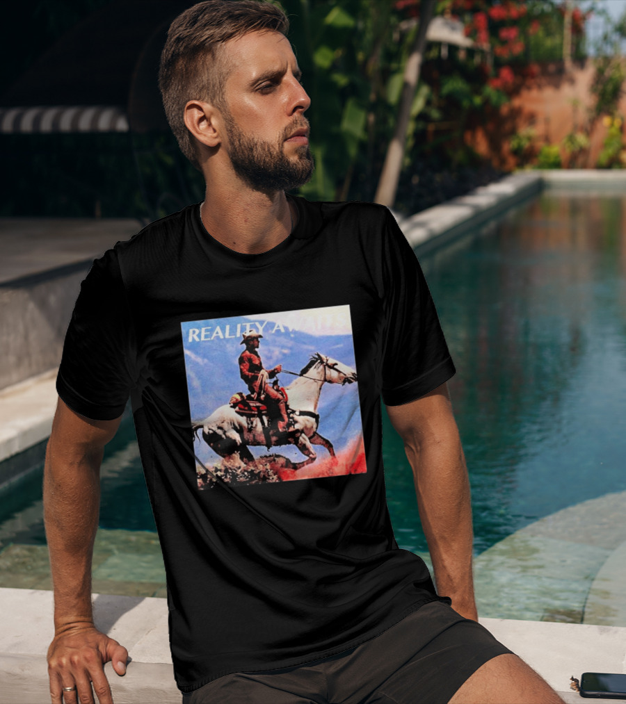 Reality Awaits Cowboy Riding Horse In Mountains T-Shirt