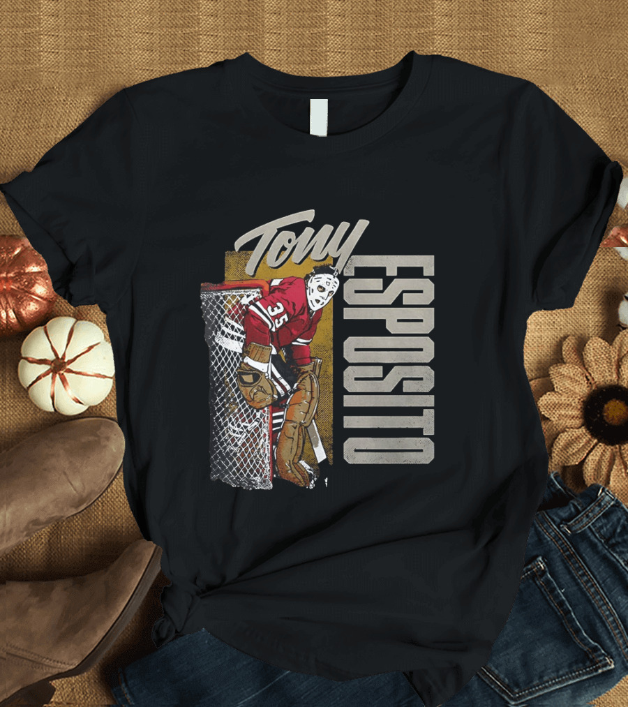 Tony Esposito Chicago Blackhawks NHL 35 Hockey Legend Iconic Goalie Save T-Shirt