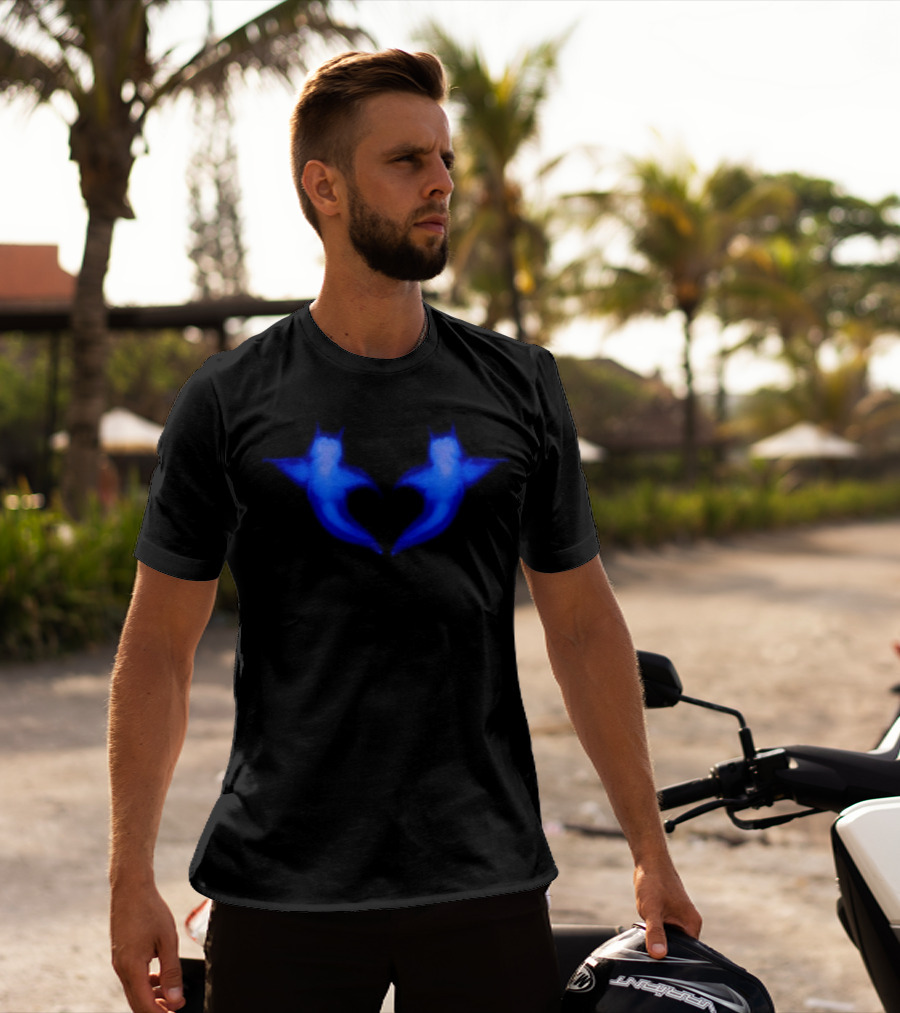 Two Hearts Blue Bat Silhouette Pair T-Shirt
