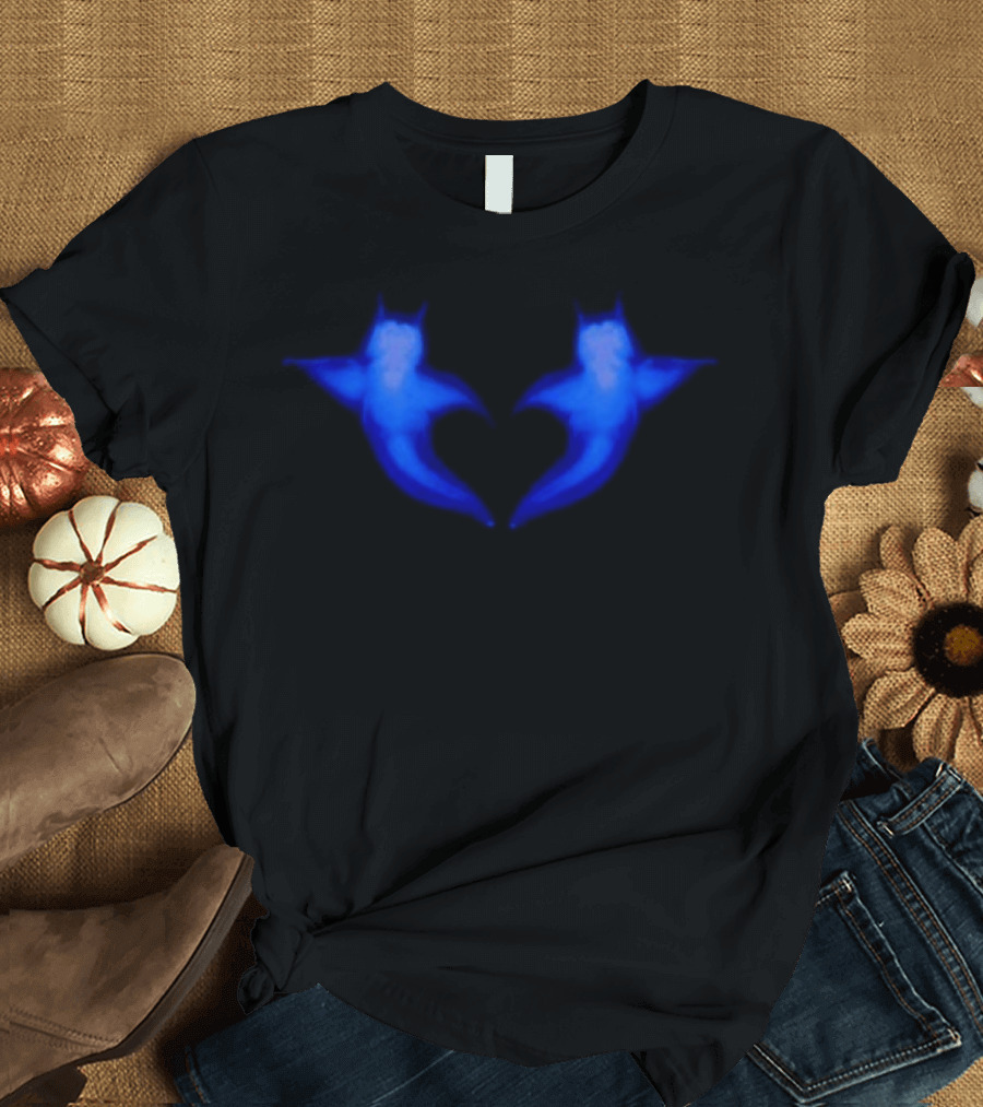 Two Hearts Blue Bat Silhouette Pair T-Shirt