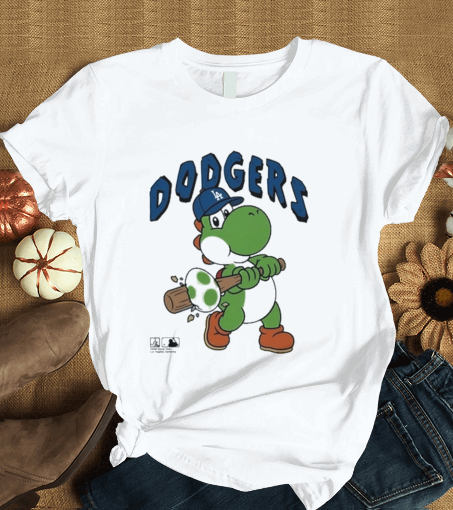 Dodgers Yoshi Baseball Bat Orange Shoes Blue Hat T-Shirt