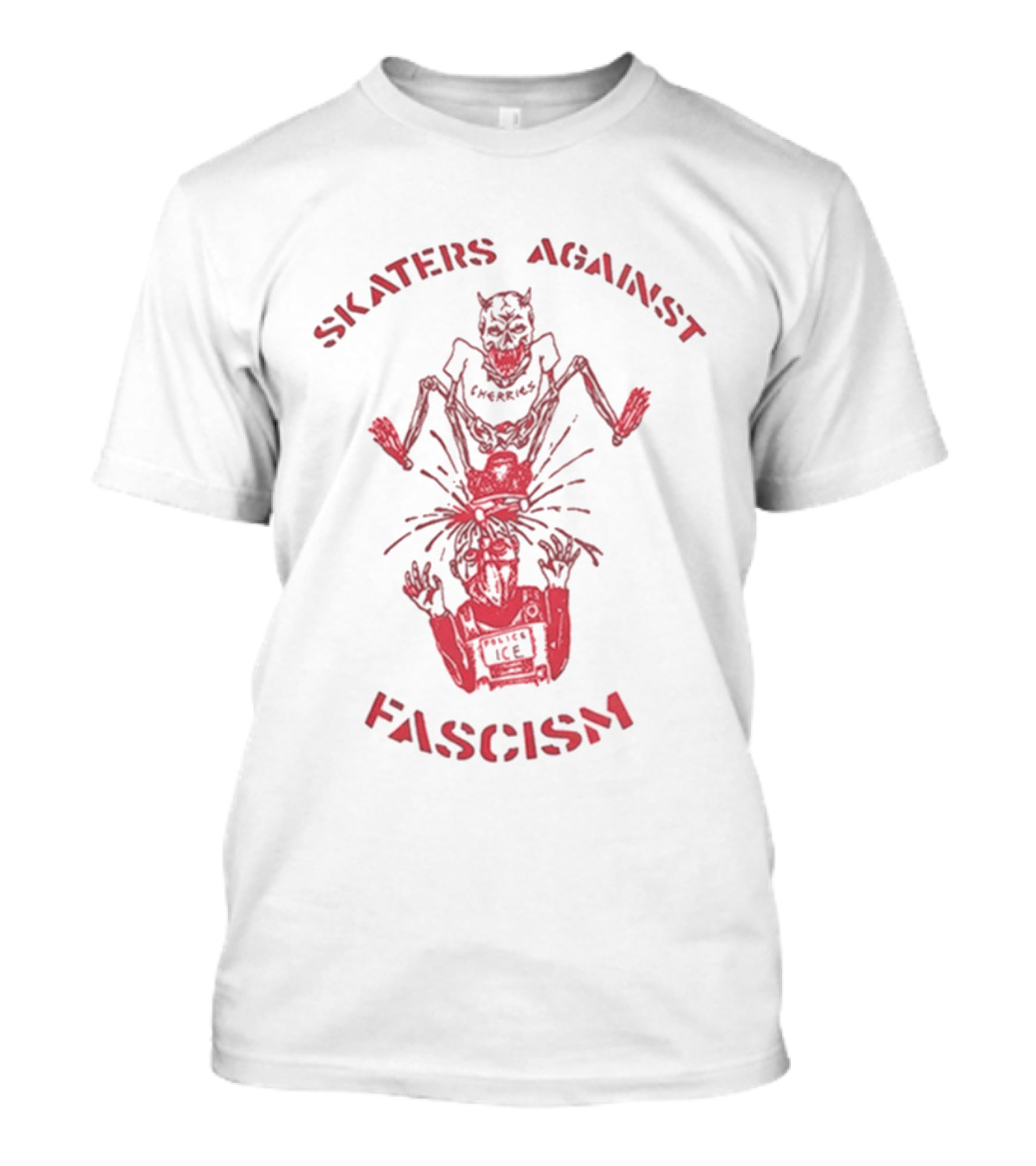 Skaters Against Fascism Cherries Wheels S.A.F Devil T-Shirt