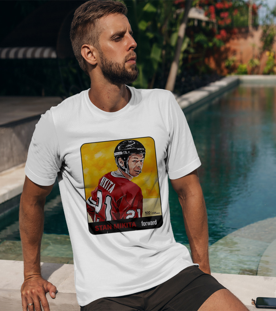 Stan Mikita Forward Chicago Blackhawks NHL Alumni Card 500 Level T-Shirt