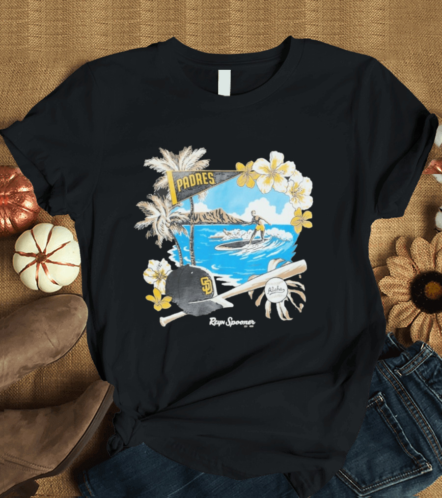 Reyn Spooner San Diego Padres Surfing Baseball Aloha Scene T-Shirt