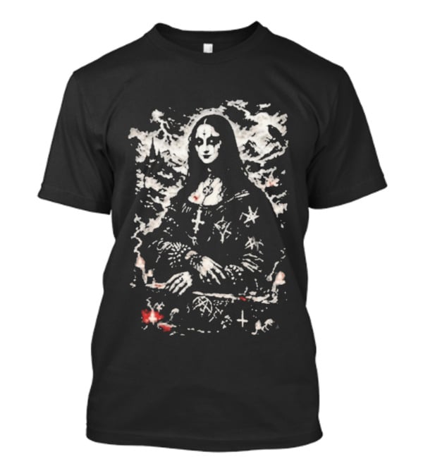 Gothic Metal Mona Lisa Cross And Stars T-Shirt