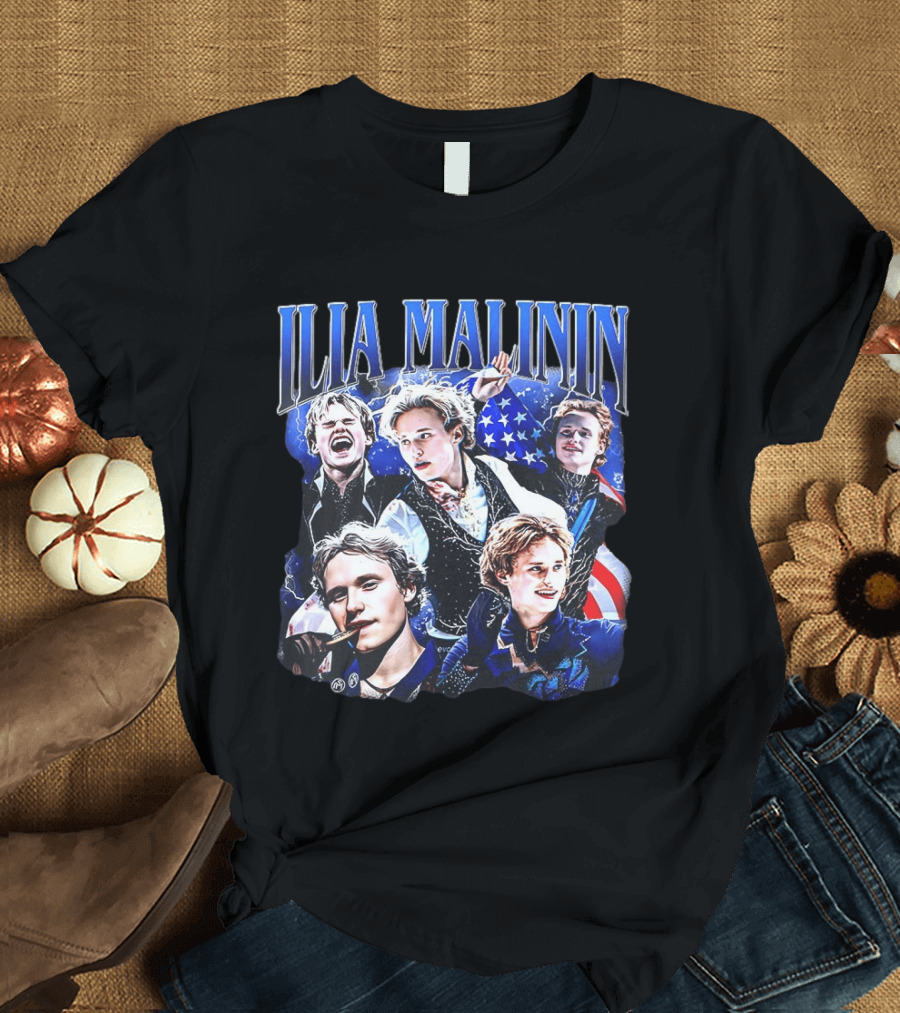 Ilia Malinin Quad Jump Legend Ice Skating American Flag T-Shirt