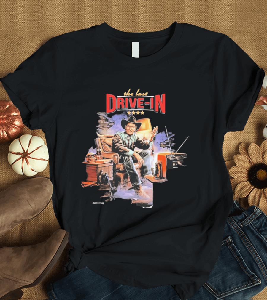 The Last Drive In Cowboy Host With Retro TV And Classic Horror Vibes T-Shirt