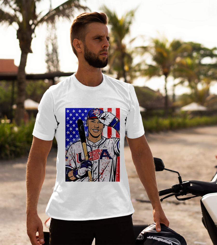 Aaron Judge USA Baseball Pop Art 2026 American Flag Stars Stripes T-Shirt