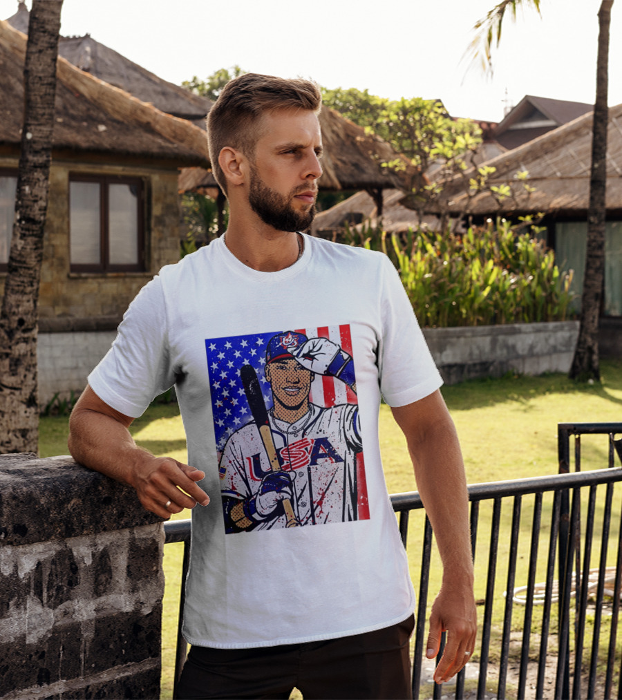 Aaron Judge USA Baseball Pop Art 2026 American Flag Stars Stripes T-Shirt