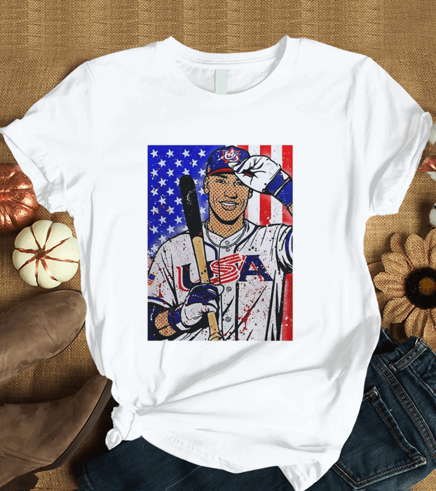 Aaron Judge USA Baseball Pop Art 2026 American Flag Stars Stripes T-Shirt