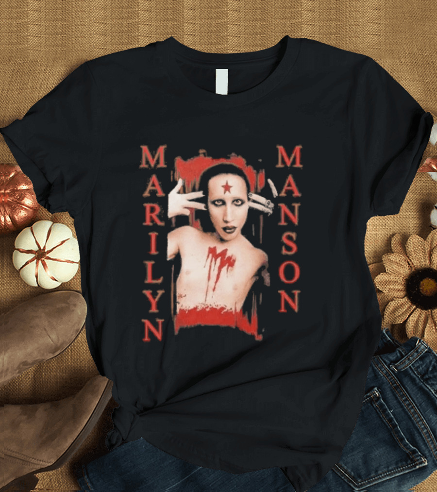 Marilyn Manson Star Forehead Bloody Chest Hands Head T-Shirt