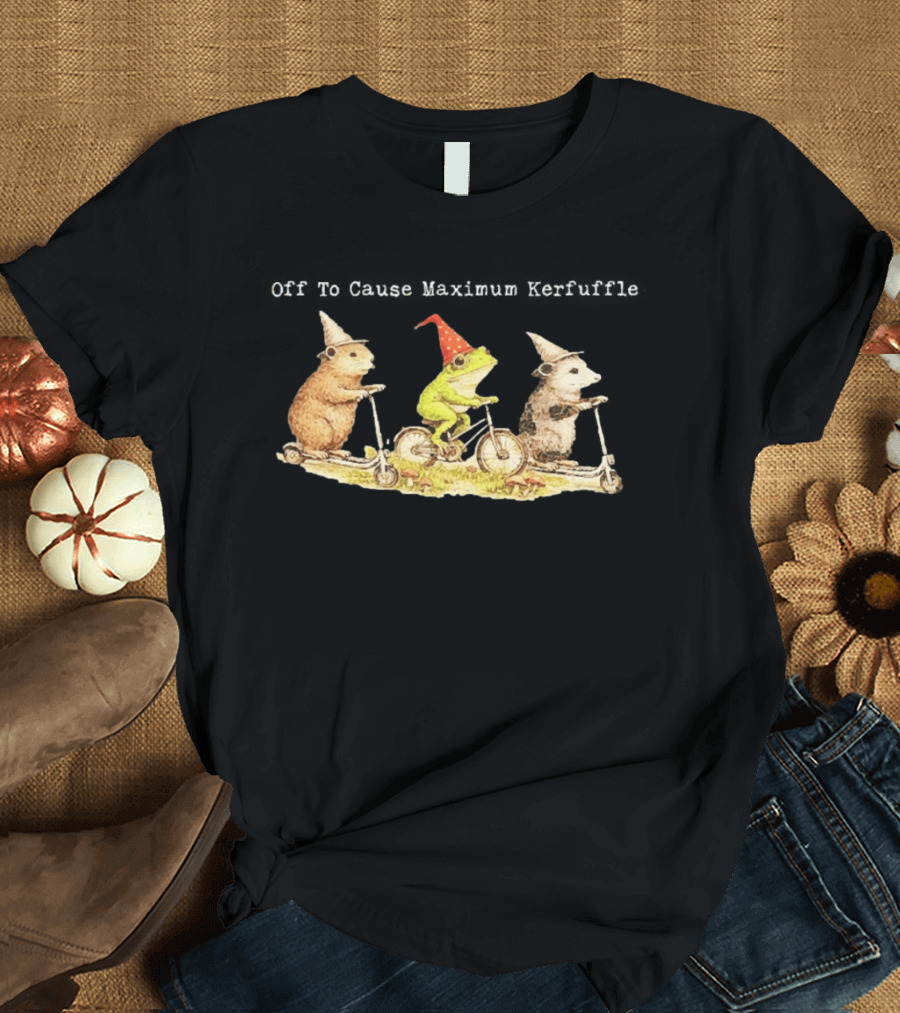 Off To Cause Maximum Kerfuffle Capybara Frog Possum Vintage Whimsical Riding Scooters T-Shirt