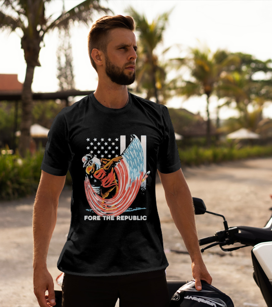 Old Row Golf American Flag Swing Fore The Republic T-Shirt