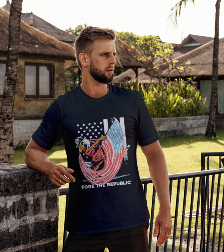 Old Row Golf American Flag Swing Fore The Republic T-Shirt