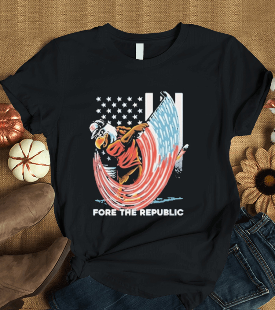 Old Row Golf American Flag Swing Fore The Republic T-Shirt